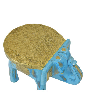 Stolička ve tvaru slona zdobená mosazným kováním, 30x19x18cm
