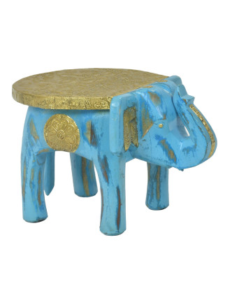 Stolička ve tvaru slona zdobená mosazným kováním, 30x19x18cm