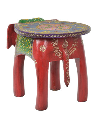Stolička ve tvaru slona ručně malovaná, červená, 38x28x31cm