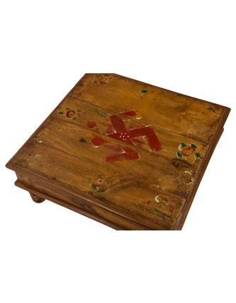 Starý čajový stolek z teakového dřeva, 34x34x15cm