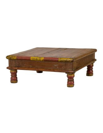 Starý čajový stolek z teakového dřeva, 43x43x16cm