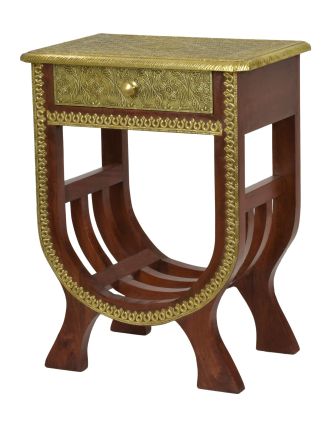 Noční stolek z mangového dřeva, mosazné kování, 47x30x60cm