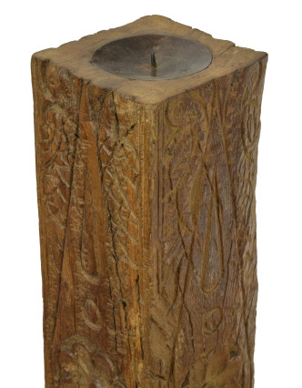 Dřevěný svícen ze starého teakového sloupu, 13x13x59cm