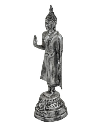 Narozeninový Buddha, pondělí, pryskyřice, stříbrná patina, 25cm