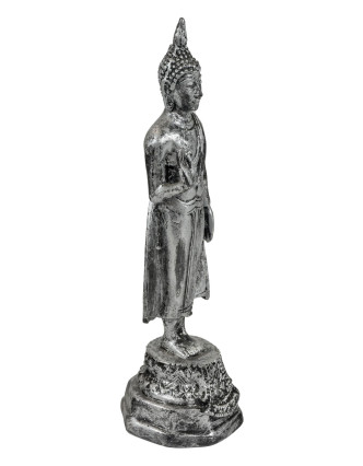 Narozeninový Buddha, pondělí, pryskyřice, stříbrná patina, 25cm