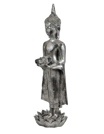 Narozeninový Buddha, středa,  pryskyřice, stříbrná patina, 50cm