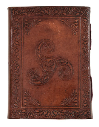 Notes v kožené vazbě, ruční papír, Slon, keltský znak, cca 12,5x17,5cm