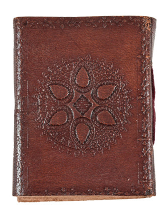 Notes v kožené vazbě, ruční papír, Óm, Mandala, cca 9,5x7,5cm