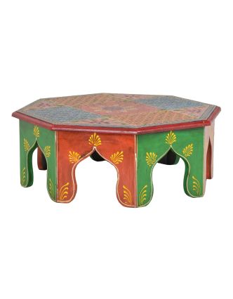 Čajový stolek z mangového dřeva ručně malovaný, 40x40x15cm