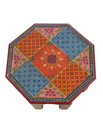 Čajový stolek z mangového dřeva ručně malovaný, 35x35x15cm