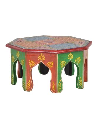 Čajový stolek z mangového dřeva ručně malovaný, 30x30x15cm