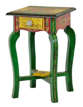 Stolička z mangového dřeva se šuplíkem, ručně malovaná, 28x28x45cm