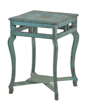 Stolička z teakového dřeva, tyrkysová patina, 44x42x62cm