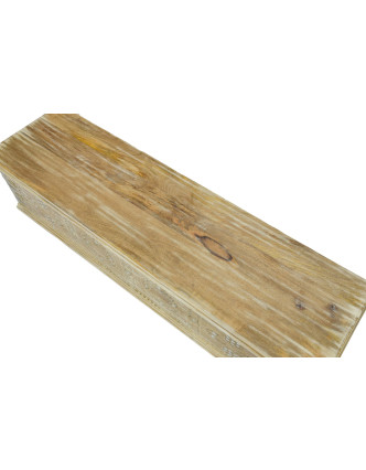 Truhla z mangového dřeva zdobená zrcátky a kováním, bílá patina, 144x40x45cm