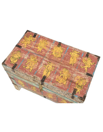 Truhla z mangového dřeva zdobená ručními kresbami, Ganéš, 61x35x47cm