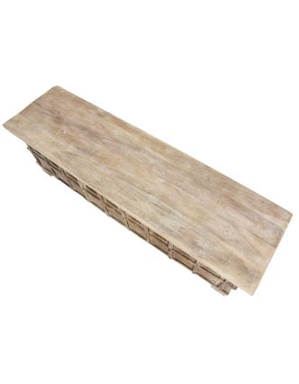 Starožítná truhla z teakového dřeva, bílá patina, 153x42x46cm