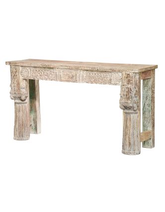 Konzolový stolek z mangového dřeva, bílá patina, 144x41x79cm
