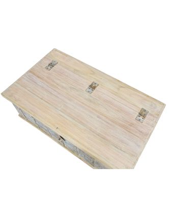 Truhla z teakového dřeva, bílá patina, 106x62x46cm