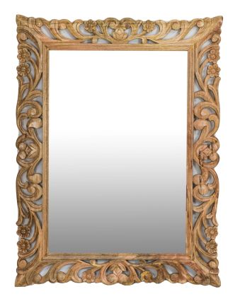 Zrcadlo ve vyřezávaném rámu, přírodní úprava, mango, 90x4x120cm