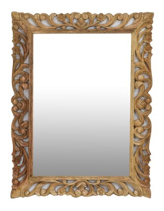 Zrcadlo ve vyřezávaném rámu, přírodní úprava, mango, 90x4x120cm