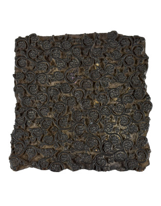 Staré razítko na textil vyřezané z mangového dřeva, květinový motiv, 15x15x7cm