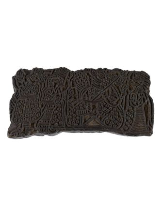Staré razítko na textil z mangového dřeva, figury, 16x8x6cm