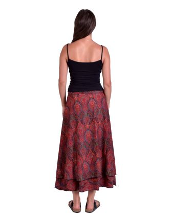 Dlouhá letní zavinovací sukně, červeno-černá s drobným paisley potiskem