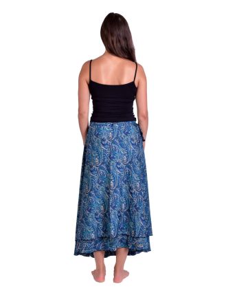 Dlouhá letní zavinovací sukně, modro-béžová s paisley potiskem
