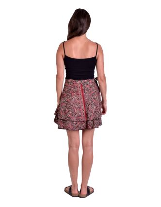 Krátká letní zavinovací sukně, černo-vínová s drobným paisley potiskem