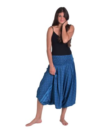Turecké volné kalhoty/overal/halenka 3 v 1, modré s drobným potiskem květin