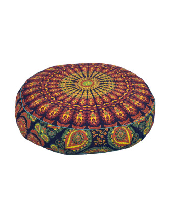 Meditační polštář, kulatý, 60x13cm, růžovo-fialový, paví mandala