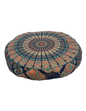 Meditační polštář, kulatý, 63x13cm, modro-červený, mandala