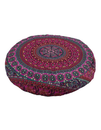 Meditační polštář, kulatý, 63x13cm, růžovo-fialový, mandala