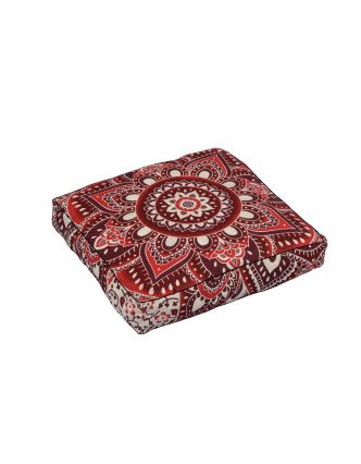 Meditační polštář, čtverec, 60x13cm, vínovo-červená Mandala