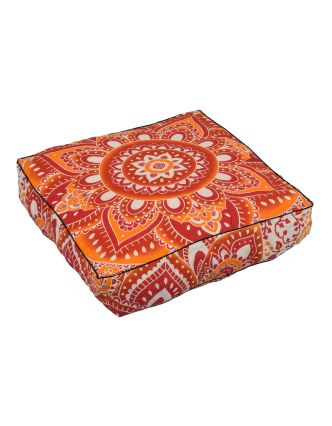 Meditační polštář, čtverec, 60x13cm, červeno-oranžová Mandala