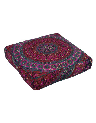 Meditační polštář, čtverec, 60x13cm, růžovo-fialový, paví Mandala