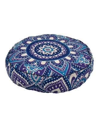 Meditační polštář, kulatý, 57x13cm, modro-fialová mandala