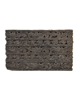 Staré razítko na textil z mangového dřeva, rostlinný motiv, 16x9x5cm