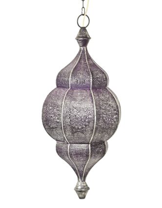 Lampa v orientálním stylu s jemným vzorem, stříbrná, uvnitř fialová, 25x25x50cm