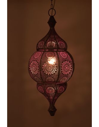 Lampa v orientálním stylu s jemným vzorem, stříbrná, uvnitř fialová, 25x25x50cm