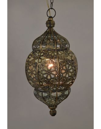 Lampa v orientálním stylu se vzorem, černo zlatá, uvnitř modrá, 22x22x44cm