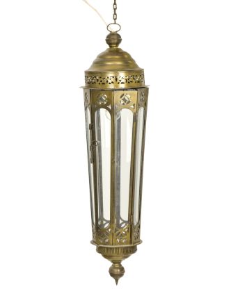Prosklená lampa v orientálním stylu, zlatá patina, 20x75cm