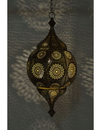 Orientální lampa s jemným vzorem, černo zlatá, uvnitř žlutá, 30x30x65cm