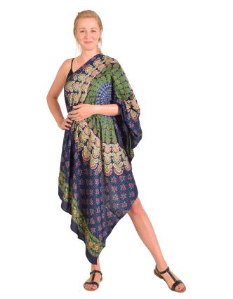 Sárong modro-zelený "Naptal" design, 110x170cm s ručním tiskem