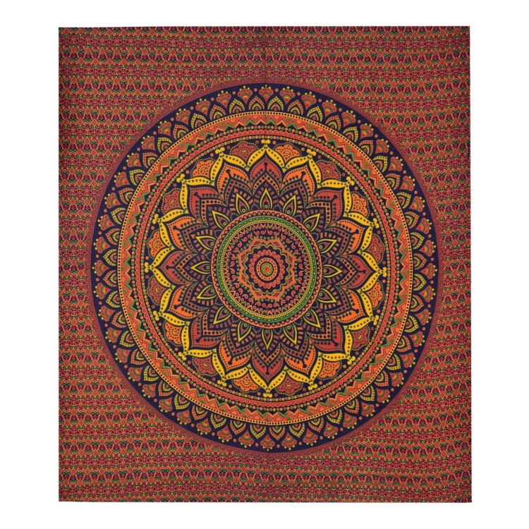 Přehoz na postel, pestrobarevná mandala, 230x202cm, modro-oranžový