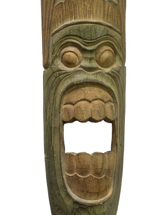 Domorodá maska z balzového dřeva, zelená patina, 22x149cm