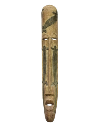 Domorodá maska z balzového dřeva, zelená patina, 22x152cm