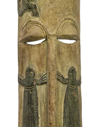 Domorodá maska z balzového dřeva, zelená patina, 22x152cm