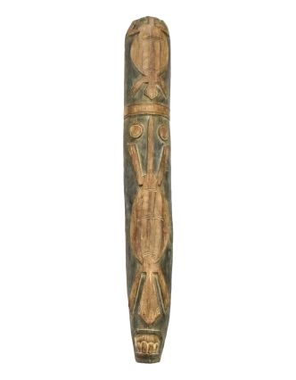 Domorodá maska z balzového dřeva, zelená patina, 22x153cm