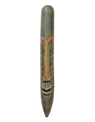 Domorodá maska z balzového dřeva, zelená patina, 22x151cm